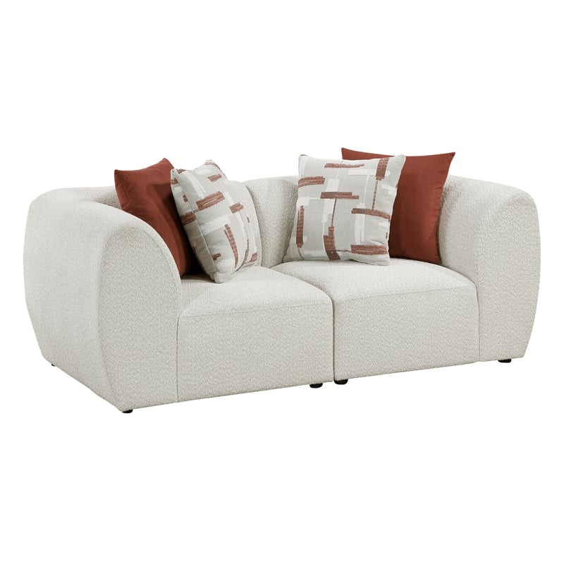 Pemberly Row Chenille Modular Love Seat with 4 Pillows in Beige