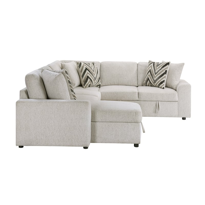 Pemberly Row Chenille 3-Piece Sectional with Pull-Out Bed in Beige