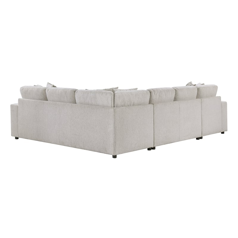 Pemberly Row Chenille 3-Piece Sectional with Pull-Out Bed in Beige