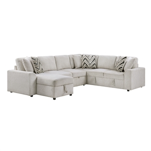 Pemberly Row Chenille 3-Piece Sectional with Pull-Out Bed in Beige