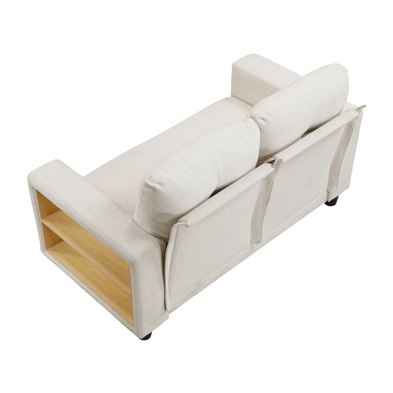 Pemberly Row Boucle Convertible Love Seat with Pull-Out Bed in Beige