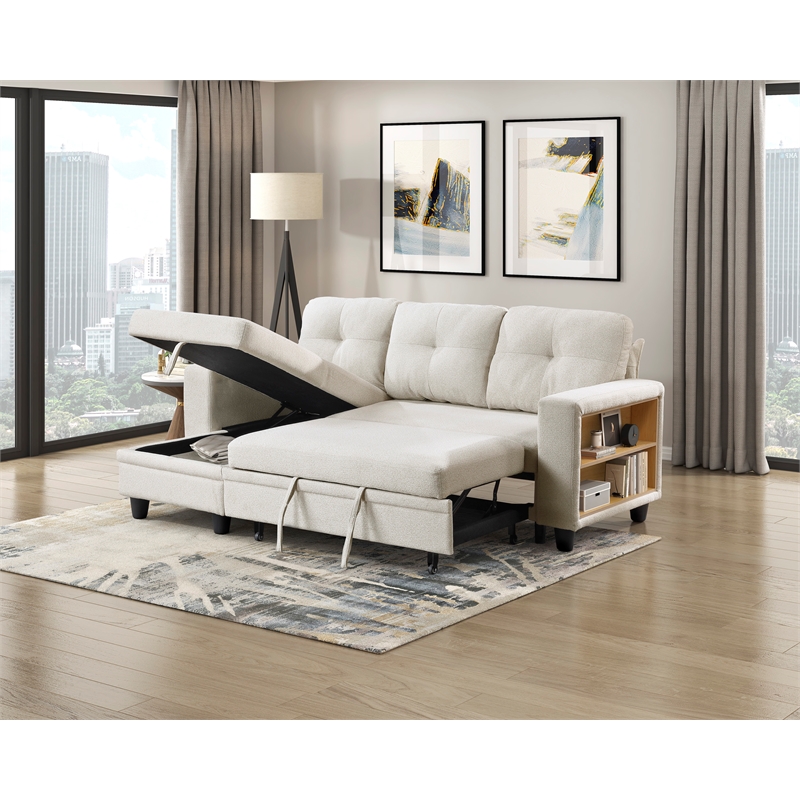 Pemberly Row Boucle Sectional with Reversible Chaise and Pull-Out Bed in Beige