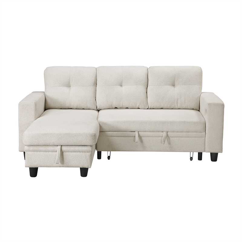 Pemberly Row Boucle Sectional with Reversible Chaise and Pull-Out Bed in Beige