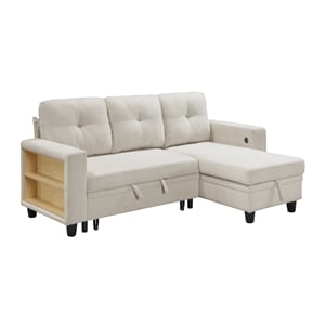 Pemberly Row Boucle Sectional with Reversible Chaise and Pull-Out Bed in Beige