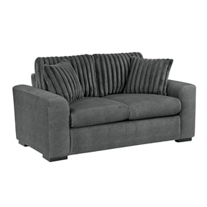 Pemberly Row Textured Microfiber and Corduroy Love Seat in Dark Gray
