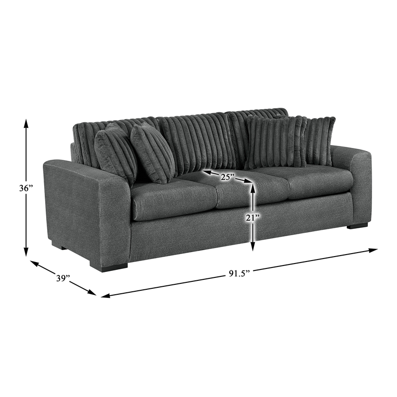 Pemberly Row Textured Microfiber and Corduroy 3-Seat Sofa in Dark Gray