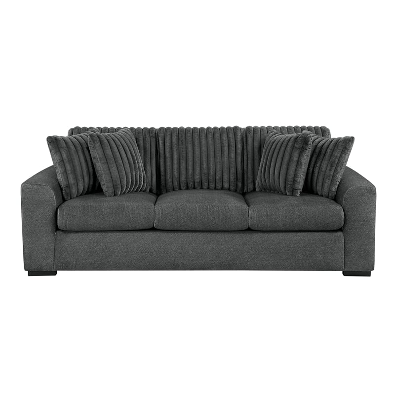 Pemberly Row Textured Microfiber and Corduroy 3-Seat Sofa in Dark Gray