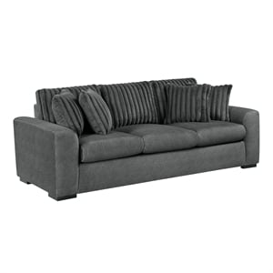 Pemberly Row Textured Microfiber and Corduroy 3-Seat Sofa in Dark Gray