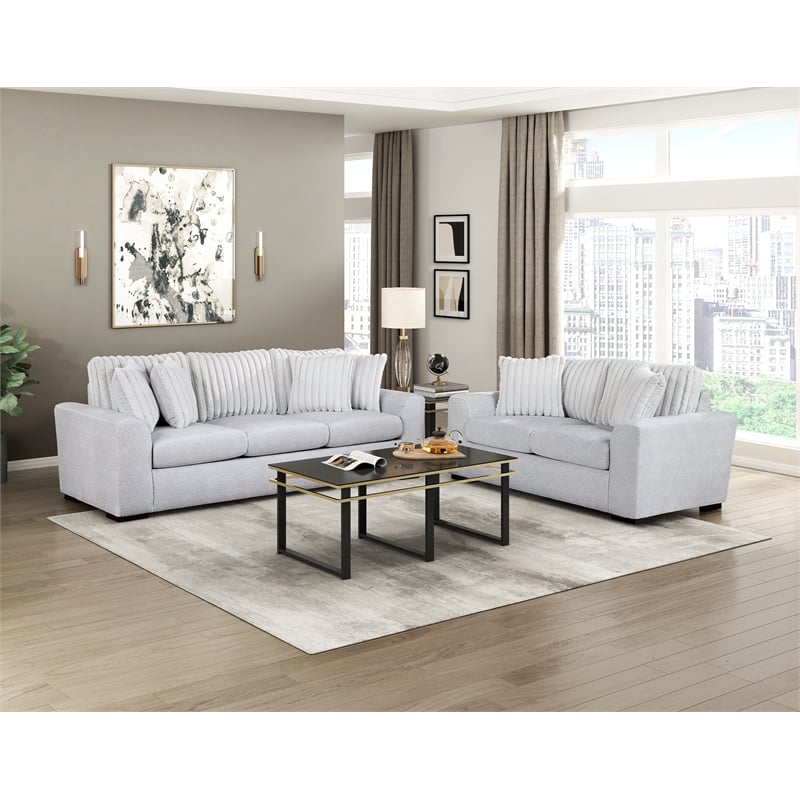 Pemberly Row Textured Microfiber and Corduroy 3-Seat Sofa in Gray