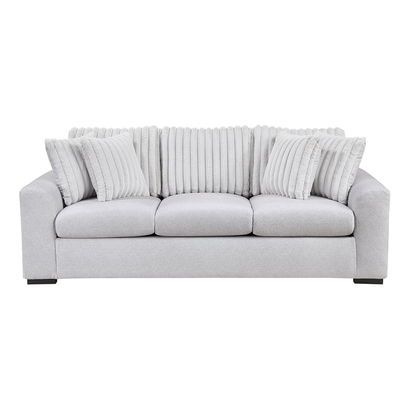 Pemberly Row Textured Microfiber and Corduroy 3-Seat Sofa in Gray
