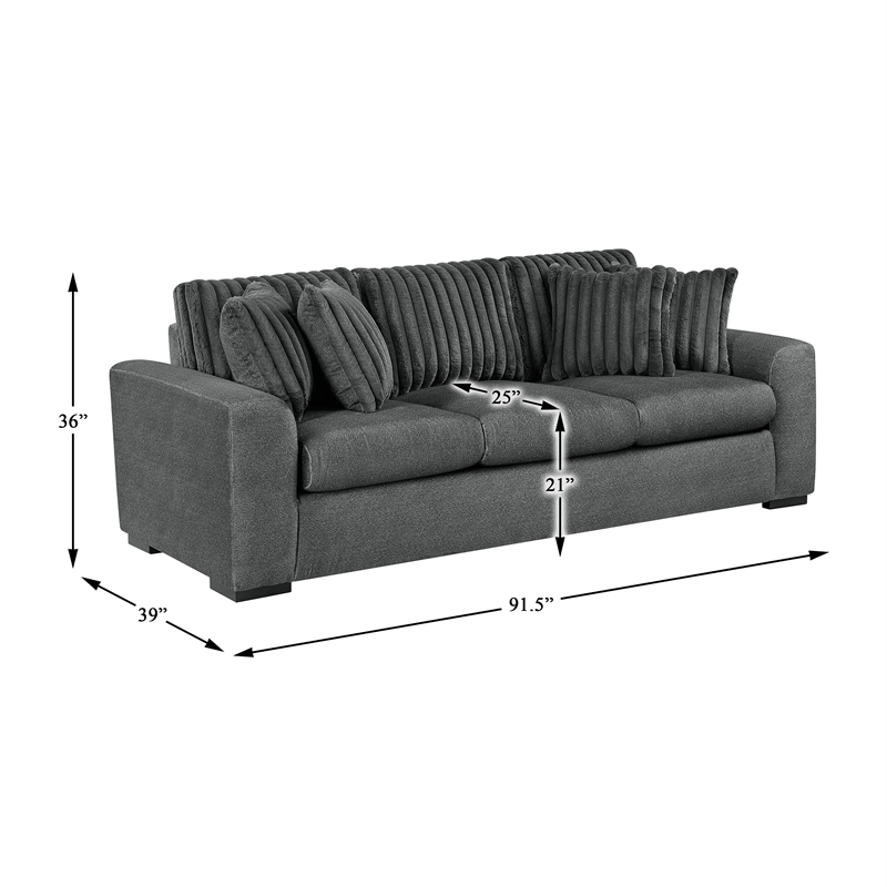 Pemberly Row Textured Microfiber and Corduroy Love Seat in Dark Gray