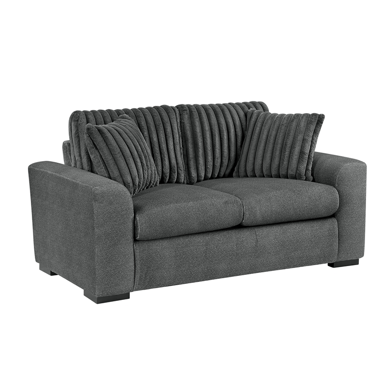 Pemberly Row Textured Microfiber and Corduroy Love Seat in Dark Gray
