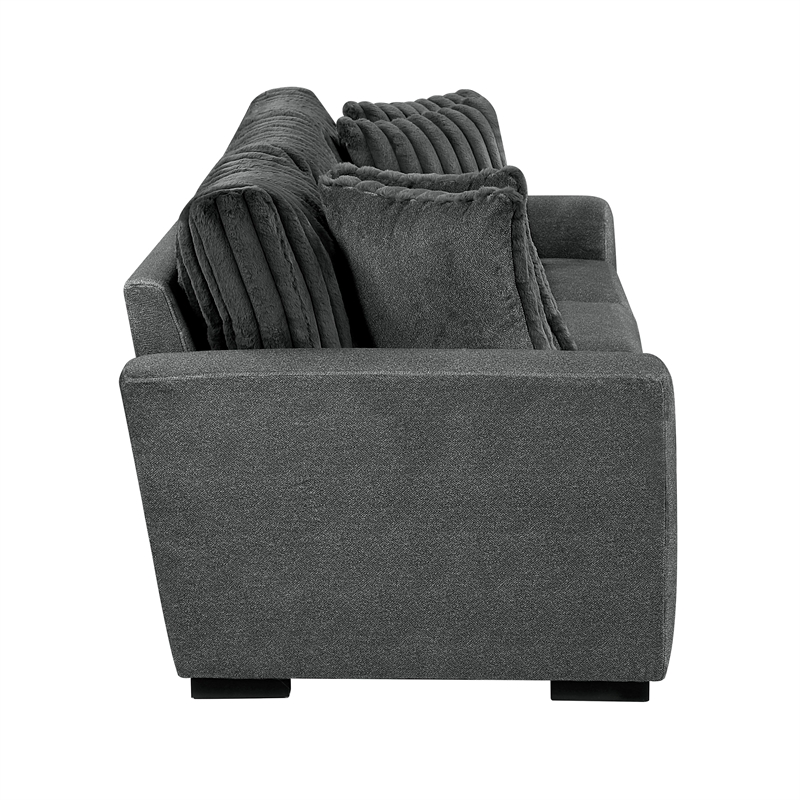 Pemberly Row Textured Microfiber and Corduroy Love Seat in Dark Gray