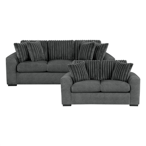 Pemberly Row Textured Microfiber and Corduroy Love Seat in Dark Gray