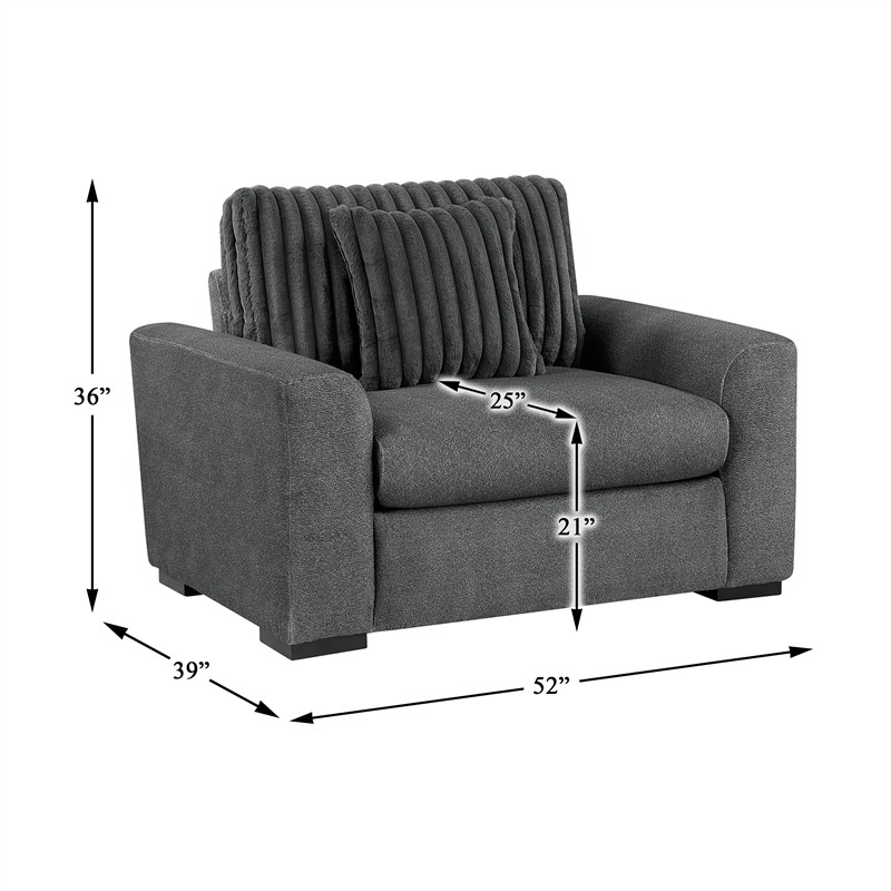 Pemberly Row Textured Microfiber and Corduroy 3-Seat Sofa in Dark Gray