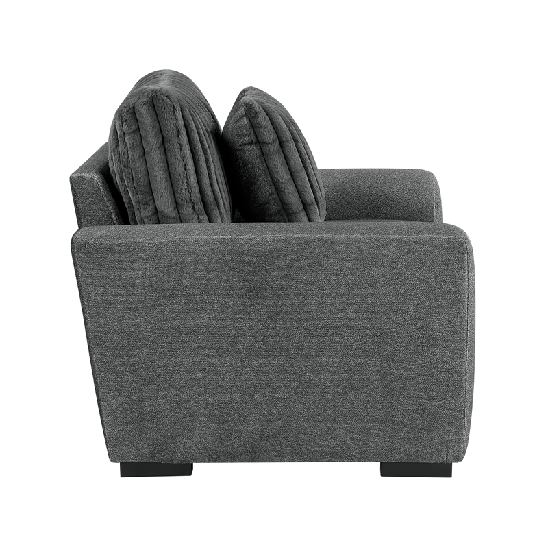 Pemberly Row Textured Microfiber and Corduroy 3-Seat Sofa in Dark Gray