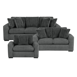 Pemberly Row Textured Microfiber and Corduroy 3-Seat Sofa in Dark Gray