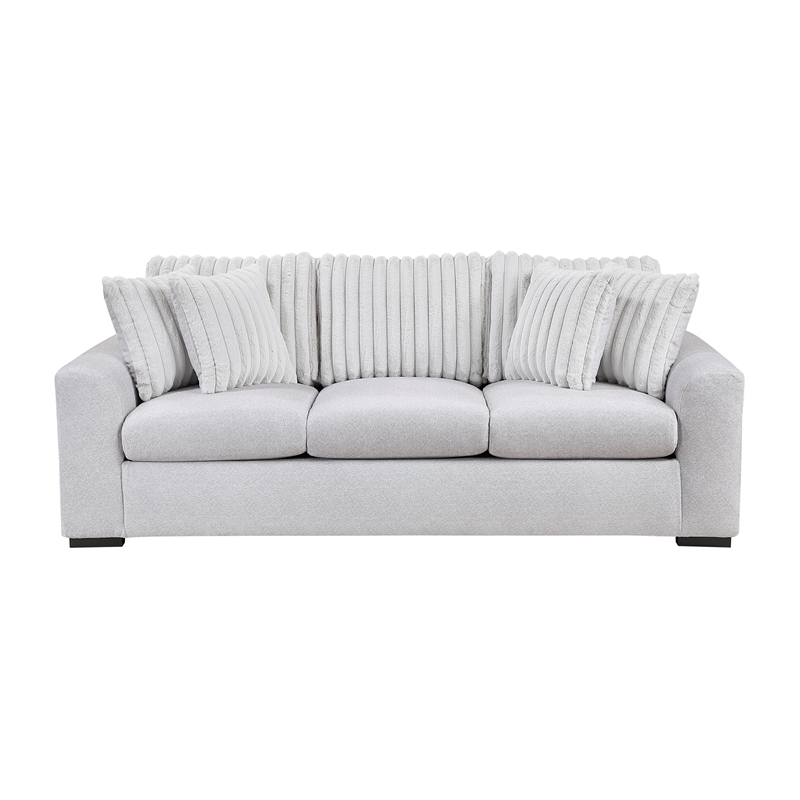 Pemberly Row Textured Microfiber and Corduroy 3-Seat Sofa in Gray