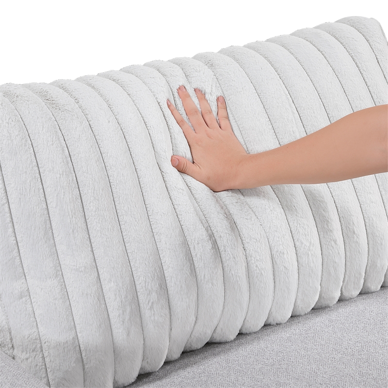 Pemberly Row Textured Microfiber and Corduroy 3-Seat Sofa in Gray