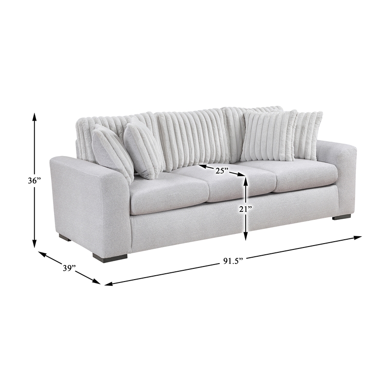 Pemberly Row Textured Microfiber and Corduroy 3-Seat Sofa in Gray