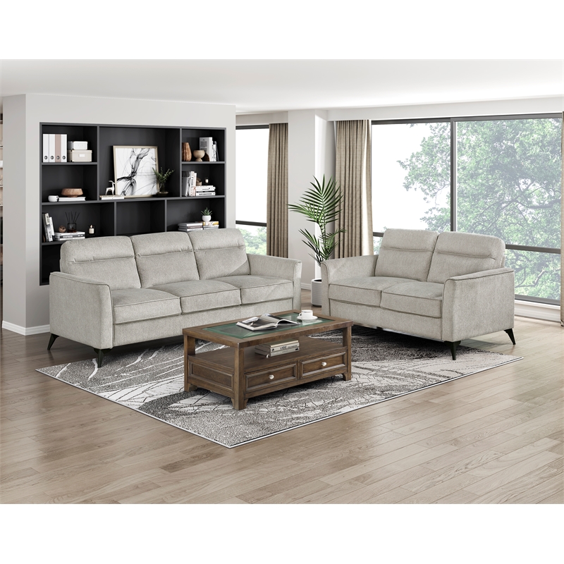 Pemberly Row Textured Microfiber 2-Seat Love Seat with Metal Legs in Tan