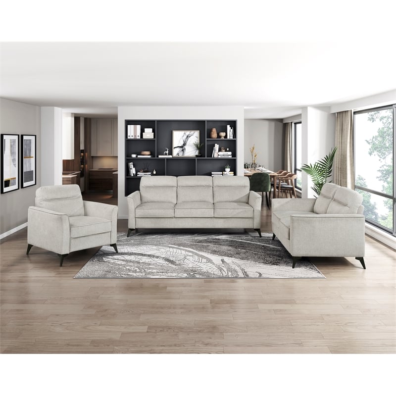 Pemberly Row Textured Microfiber 2-Seat Love Seat with Metal Legs in Tan
