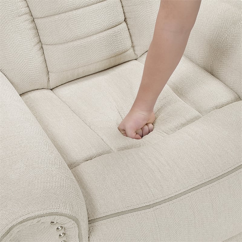 Pemberly Row Chenille Double Reclining 3-Seat Sofa with Cup Holders in Beige