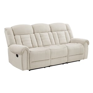 Pemberly Row Chenille Double Reclining 3-Seat Sofa with Cup Holders in Beige