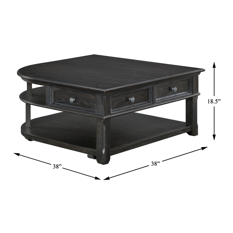 Pemberly Row Elm Veneer Lift Top Cocktail Table with Storage in Charcoal