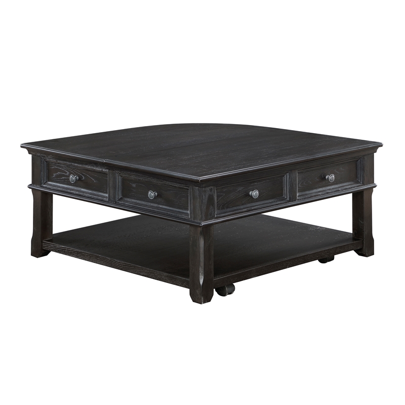 Pemberly Row Elm Veneer Lift Top Cocktail Table with Storage in Charcoal