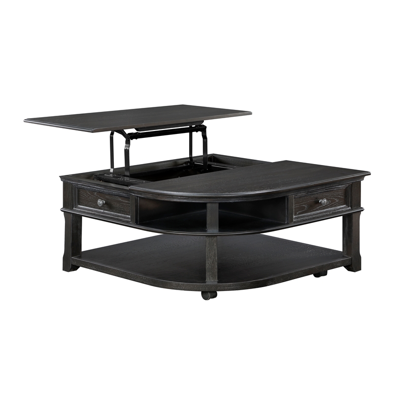 Pemberly Row Elm Veneer Lift Top Cocktail Table with Storage in Charcoal