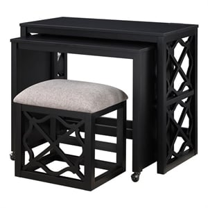 Pemberly Row 3-Piece Nesting Desk Set with Padded Stool in Black