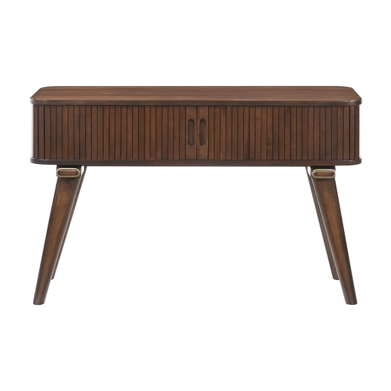 Pemberly Row Walnut Veneer Sofa Table with Tambour Doors in Walnut