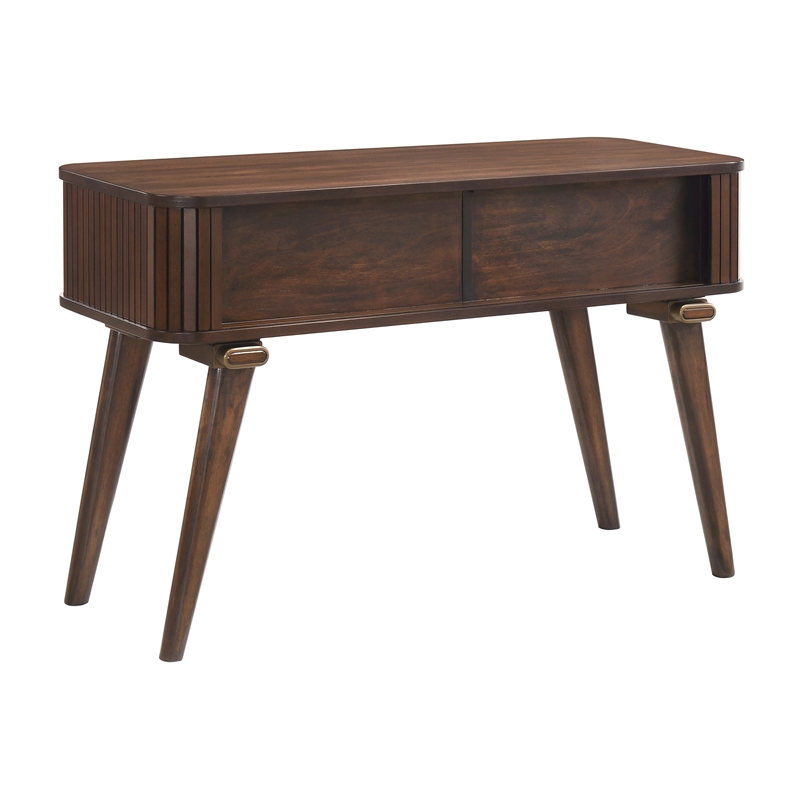 Pemberly Row Walnut Veneer Sofa Table with Tambour Doors in Walnut