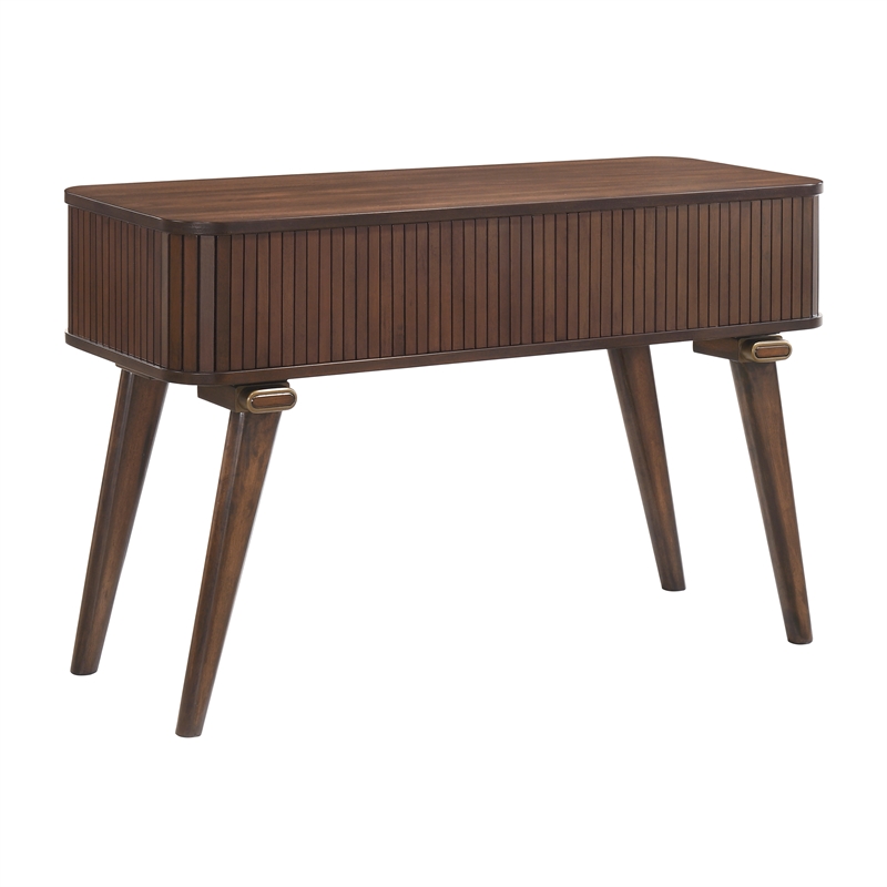 Pemberly Row Walnut Veneer Sofa Table with Tambour Doors in Walnut