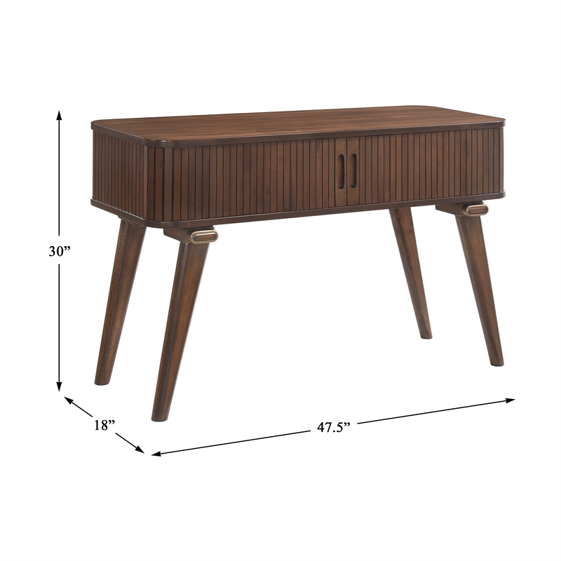 Pemberly Row Walnut Veneer Sofa Table with Tambour Doors in Walnut