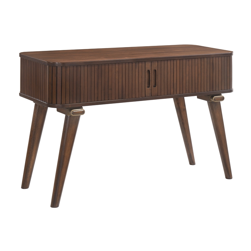 Pemberly Row Walnut Veneer Sofa Table with Tambour Doors in Walnut