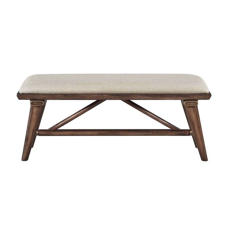 Pemberly Row Textured Fabric Upholstered Dining Bench in Cream