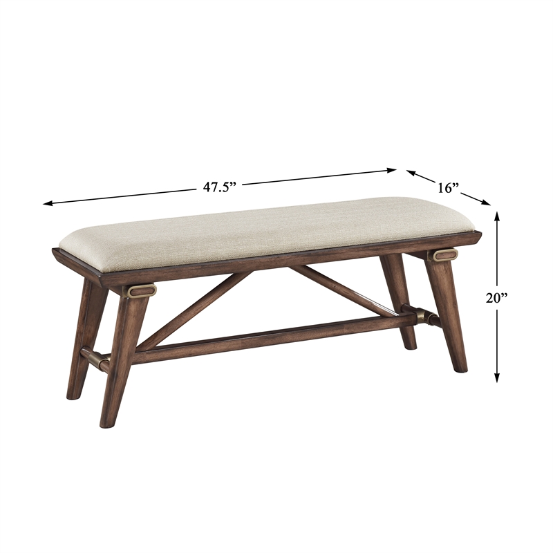 Pemberly Row Textured Fabric Upholstered Dining Bench in Cream