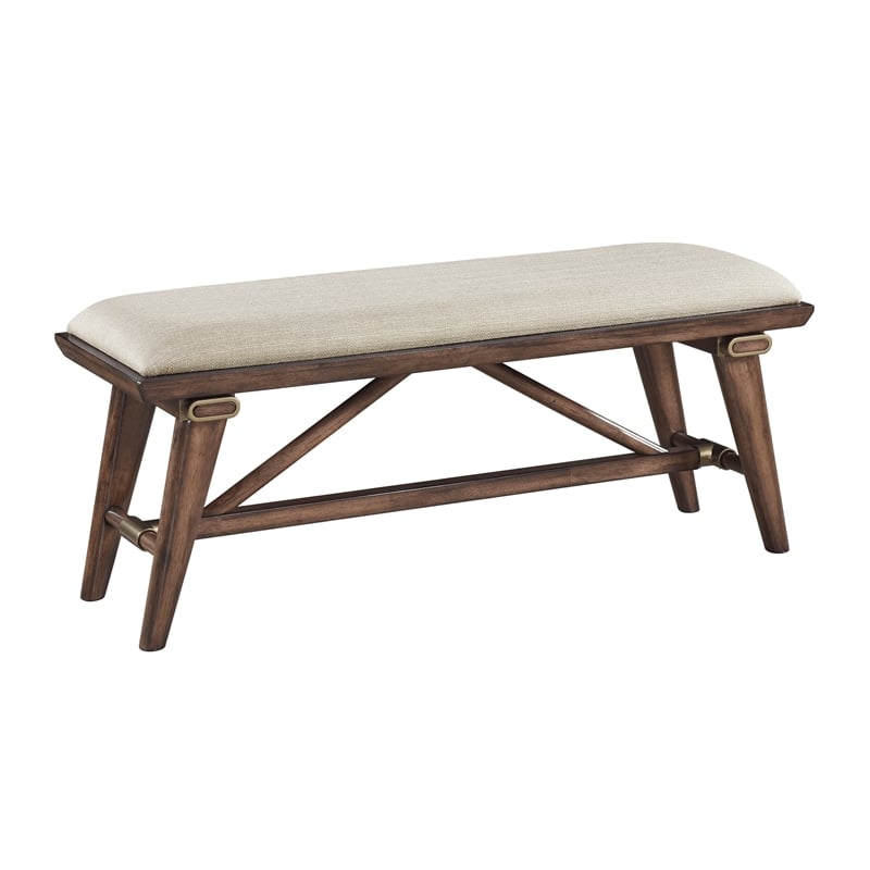 Pemberly Row Textured Fabric Upholstered Dining Bench in Cream
