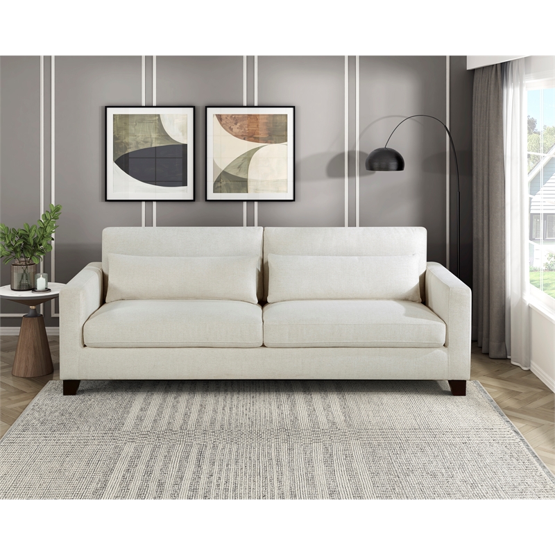 Pemberly Row Textured Fabric Sofa with 2 Lumbar Pillows in Ivory