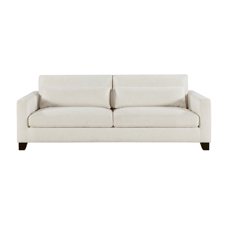 Pemberly Row Textured Fabric Sofa with 2 Lumbar Pillows in Ivory