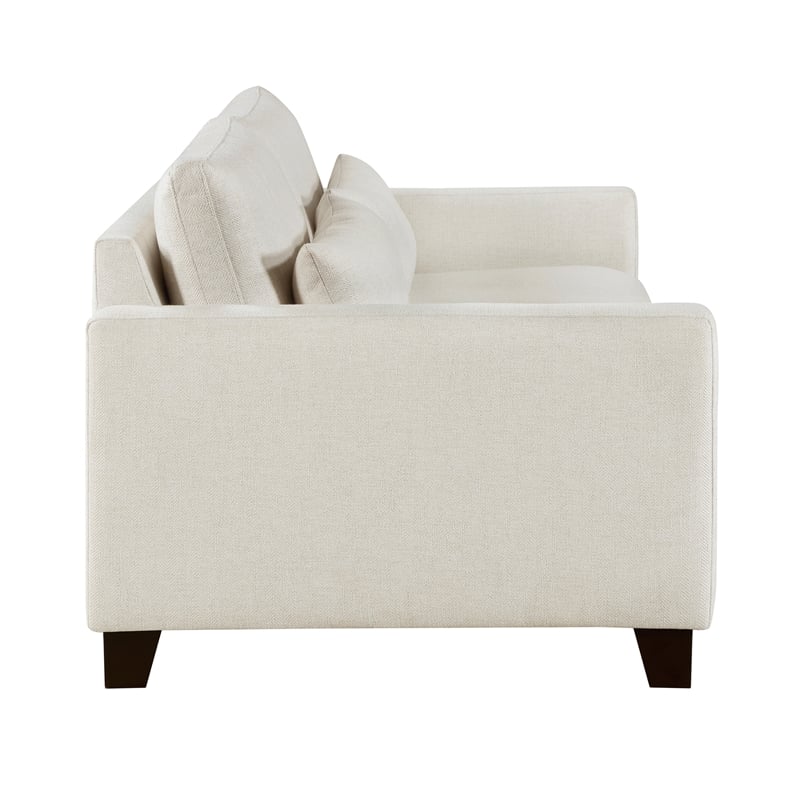 Pemberly Row Textured Fabric Sofa with 2 Lumbar Pillows in Ivory