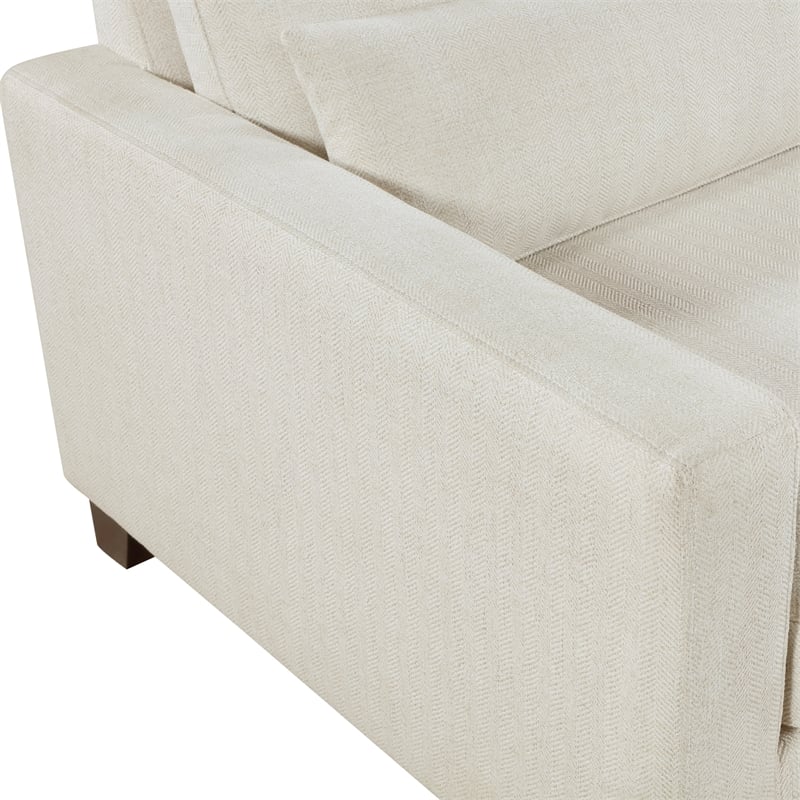 Pemberly Row Textured Fabric Sofa with 2 Lumbar Pillows in Ivory