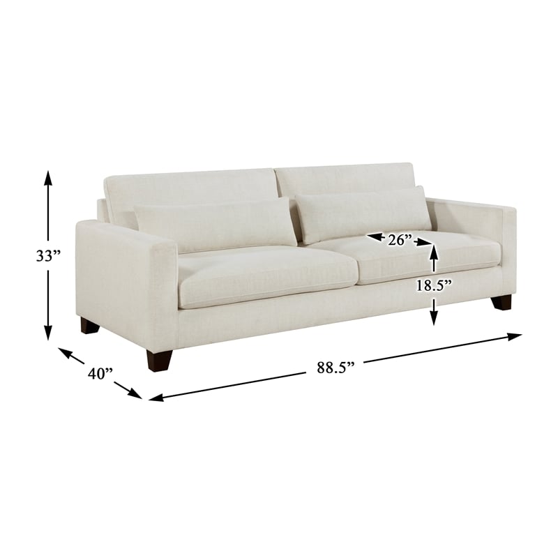 Pemberly Row Textured Fabric Sofa with 2 Lumbar Pillows in Ivory