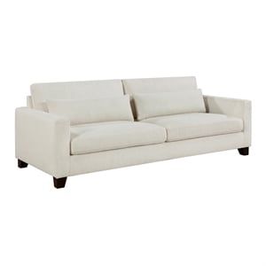 Pemberly Row Textured Fabric Sofa with 2 Lumbar Pillows in Ivory