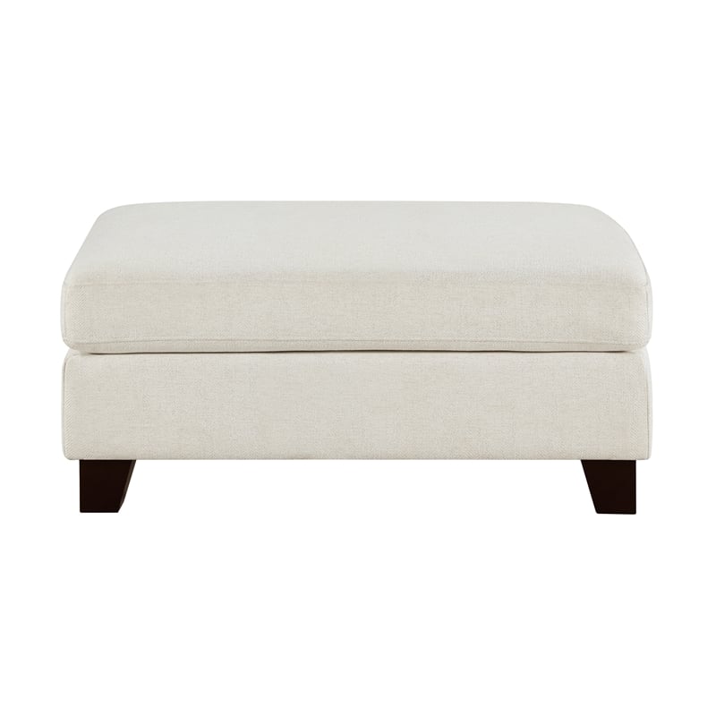 Pemberly Row Textured Fabric Upholstered Ottoman with 300 lb Capacity in Ivory