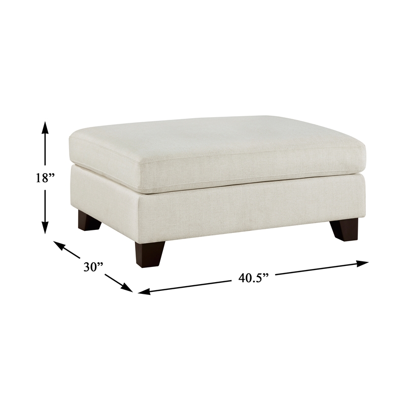 Pemberly Row Textured Fabric Upholstered Ottoman with 300 lb Capacity in Ivory