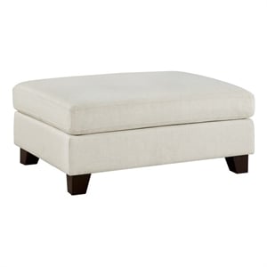 Pemberly Row Textured Fabric Upholstered Ottoman with 300 lb Capacity in Ivory