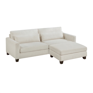 Pemberly Row Textured Fabric 2-Piece Sofa and Ottoman Set in Ivory